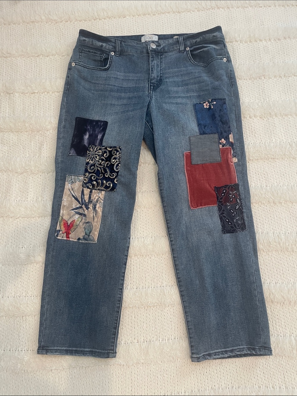 Limited Edition LOGO Lori Goldstein Logo Patchwork Jeans women’s size 12P petite